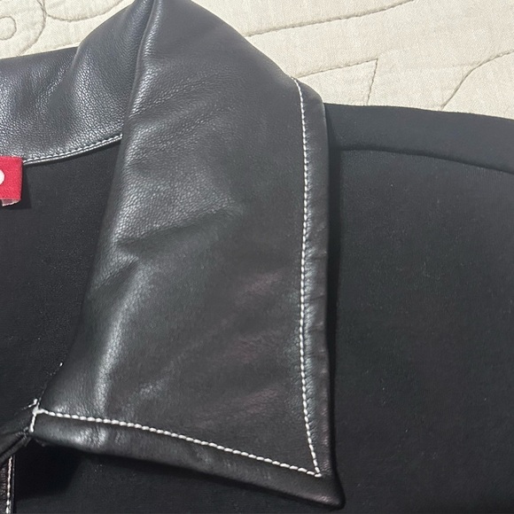 NEW Staud Jay Polo Dress Sz S Black Faux Leather White Contrast Stitch Collar - Picture 6 of 10